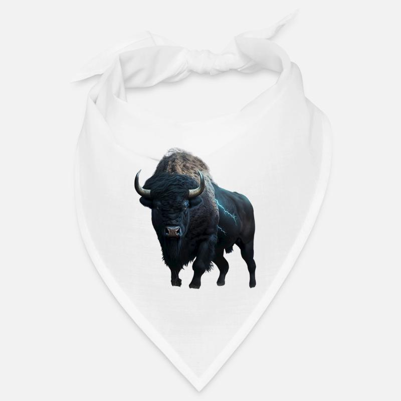 Bison schwarz Büffel mit Blitzen und Donner stark - Bandana - Weiß
