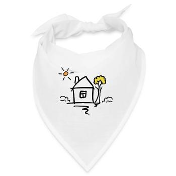 Haus mit Baum und Sonne. Zeichnung. Handgezeichnet - Bandana - Weiß - Vorne