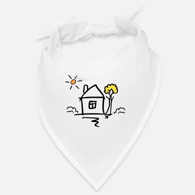 Maison avec arbre et soleil. Dessin. Dessiné à la main Bandana