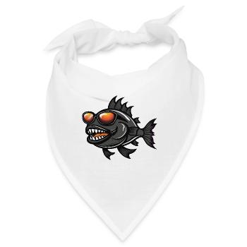 Piranha Fisch Cool Comic - Bandana - Weiß - Vorne