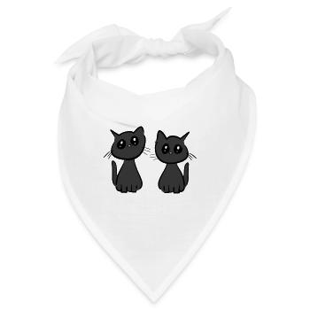 Katzen Freunde Tiere süß Haustier zwei - Bandana - Weiß - Vorne