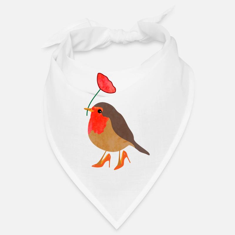 Rotkehlchen mit Mohnblume - Bandana - Weiß