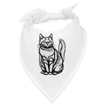 Einzeilige sitzende Katze - Bandana - Weiß - Vorne