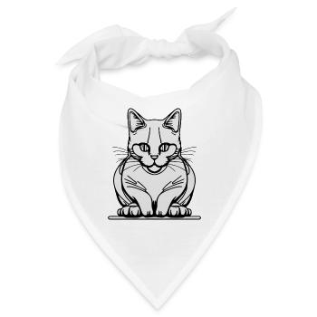 Einzeilige sitzende Katze - Bandana - Weiß - Vorne