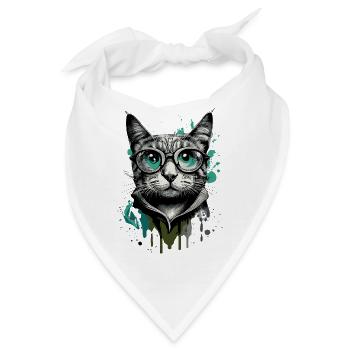 Katze mit Brille - Nerd Katze - Katzengesicht - Bandana - Weiß - Vorne