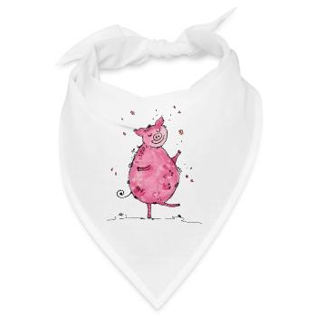 Tanzendes Glücksschwein - Bandana - Weiß - Vorne