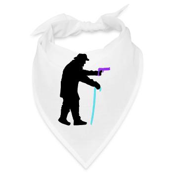 Opa Räuber Silhouette mit Gehstock und Pistole - Bandana - Weiß - Vorne