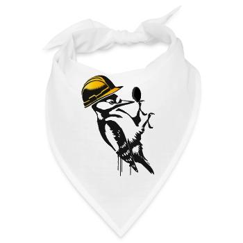 Specht mit Bauhelm – Humorvolles Stencil-Design - Bandana - Weiß - Vorne