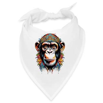 Buntes Affenporträt mit Tribal-Muster - Bandana - Weiß - Vorne