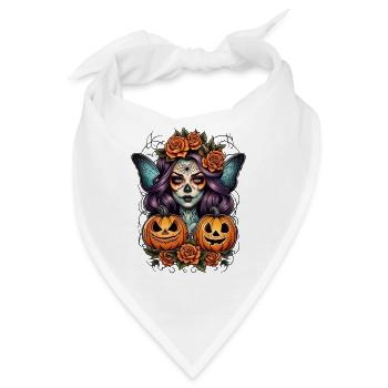 Halloween Hexenportrait mit Kürbissen - Bandana - Weiß - Vorne
