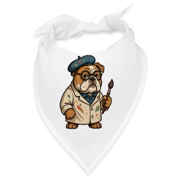 Bulldoggenkünstler mit Paintbrush Creative Cartoon - Bandana - Weiß - Vorne