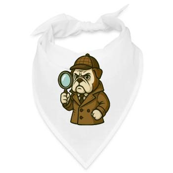 Detective Bulldog mit klassischem Sherlock-Look - Bandana - Weiß - Vorne