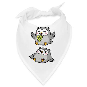 Glückliche und süße Cartoon-Eulen mit Trauben - Bandana - Weiß - Vorne