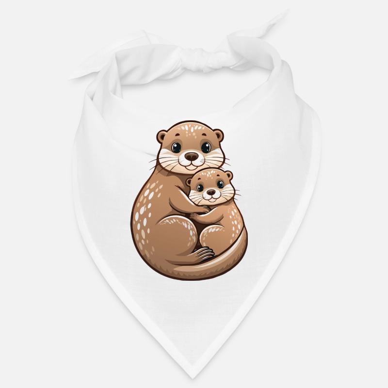 Mère loutre avec un petit - Bandana - blanc
