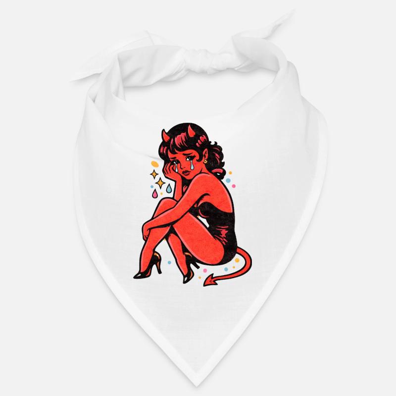 Crimson Devil Girl Crying Illustration Bandana