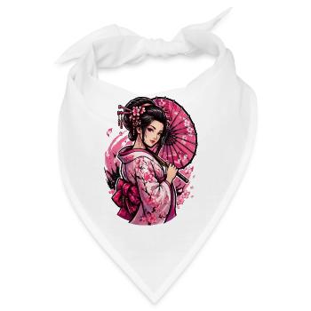 Geisha Kirschblüten Kimono - Bandana - Weiß - Vorne