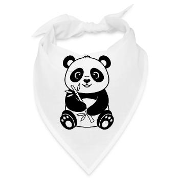 Panda mit Bambus – Schwarz-Weiß Zeichnung - Bandana - Weiß - Vorne