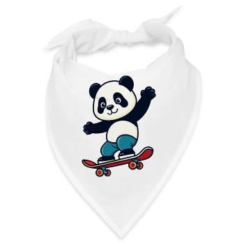 Cute Panda Riding Skateboard Cartoon Animal Mascot - Bandana - Weiß - Vorne