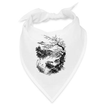 Japanische Natur mit Kirschbaum und Berg Fuji - Bandana - Weiß - Vorne
