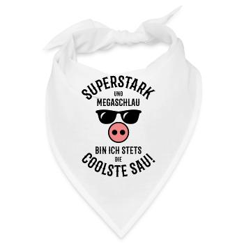 Superstark – Megaschlau – Coolste Sau (Cool) - Bandana - Weiß - Vorne