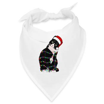 Santa Black Cat Tangled Up In Christmas Tree Light - Bandana - Weiß - Vorne