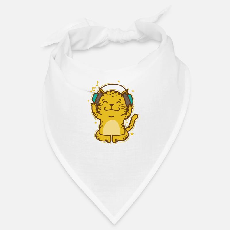 Leopard hört Musik mit Kopfhörer Raubkatze Bandana