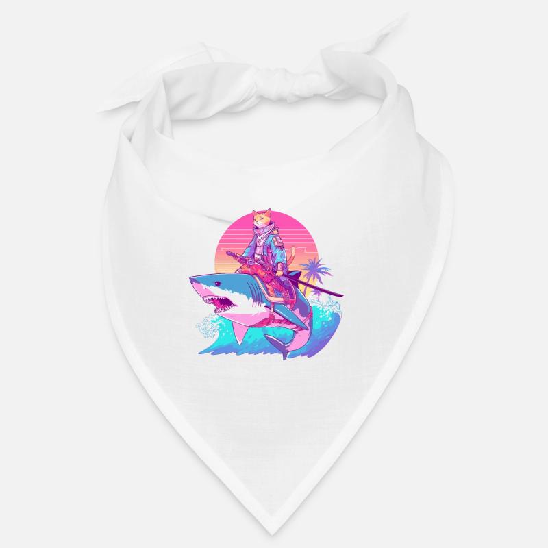 Chat samouraï sur un requin des années 80 Bandana