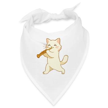 Katze spielt Oboe - Bandana - Weiß - Vorne