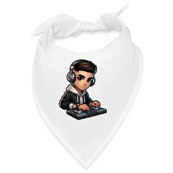 Cooler DJ Cartoon Mit Kopfhörer Und Mischpult - Bandana - Weiß - Vorne