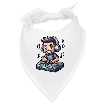 Cooler DJ Cartoon Mit Kopfhörer Und Mischpult - Bandana - Weiß - Vorne