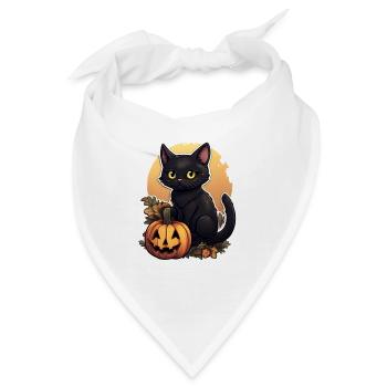 Halloween schwarze Katze im Laub mit Kürbis - Bandana - Weiß - Vorne