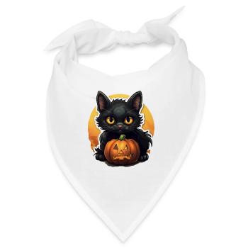 Halloween Kater mit Kürbis - Bandana - Weiß - Vorne