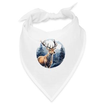 Schneebedeckte Winterlandschaft mit Hirsch - Bandana - Weiß - Vorne