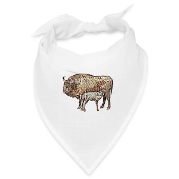 Bison mit Kalb - Bandana - Weiß - Vorne