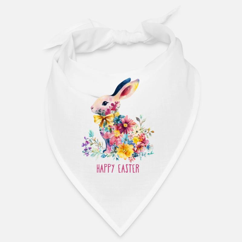 Happy Easter - Floral Bunny - Easter Bunny TShirt Bandana