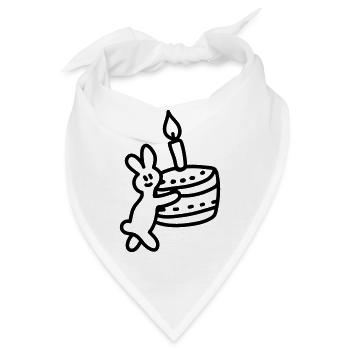 Hase mit Torte - Line - Bandana - Weiß - Vorne
