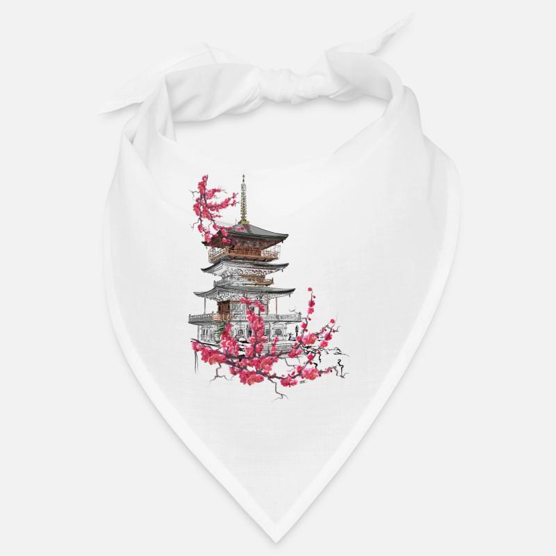 Pagode und Sakura - Bandana - Weiß