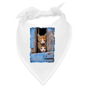 Neugierige Katzenkinder schauen aus blauem Fenster - Bandana - Weiß - Vorne