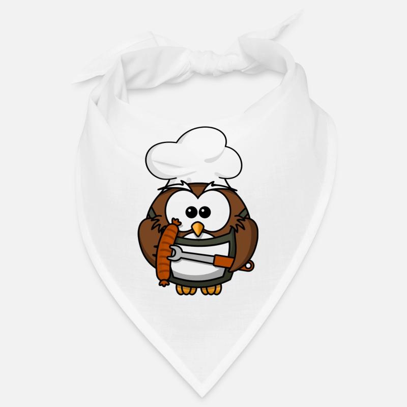 Eule am Grill mit Essen Comic Stil Bandana