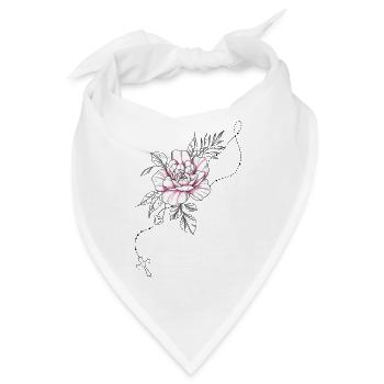 Rosa Blume Rosenkranz Kreuz und Laub Zeichnung - Bandana - Weiß - Vorne