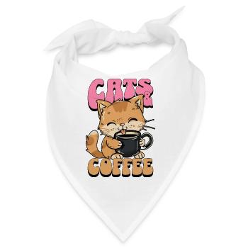 Katze Kaffee Katzenliebhaber Kaffeeliebhaber - Bandana - Weiß - Vorne