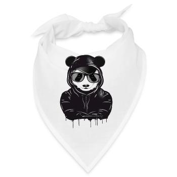 witziger Panda Bär mit Hoodie,Basecap und Brille - Bandana - Weiß - Vorne