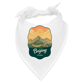 Pekinger Große Mauer Retro-Sonnenuntergangs-Reiseabzeichen - Bandana - Weiß - Vorne