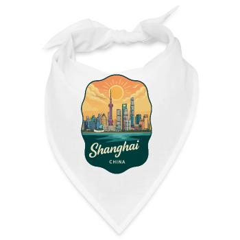 Shanghai Oriental Pearl Retro Sonnenuntergangsabzeichen - Bandana - Weiß - Vorne