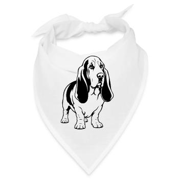 Basset-Hound_Hund_stehend_schwarz - Bandana - Weiß - Vorne