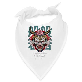 Japanese Hannya Mask: Lotus & Horns - Bandana - Weiß - Vorne