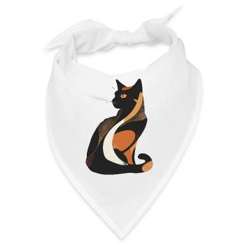 Katzensilhouette im Art-Deco Farbspiel - Bandana - Weiß - Vorne