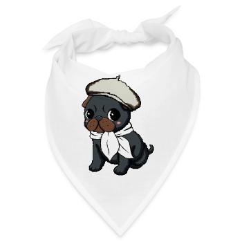 Black Pug Beret - Bandana - Weiß - Vorne