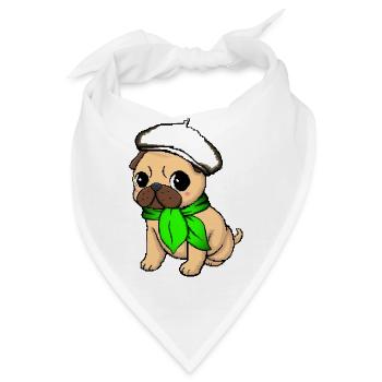 Beige Beret Mops - Bandana - Weiß - Vorne