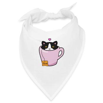 Schwarz-weiße Katze - Bandana - Weiß - Vorne